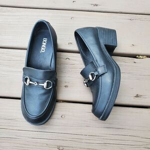 Vintage 90s y2k Bratz Black Vegan Leather Chonky Chunky Heel Horsebit Loafers 7